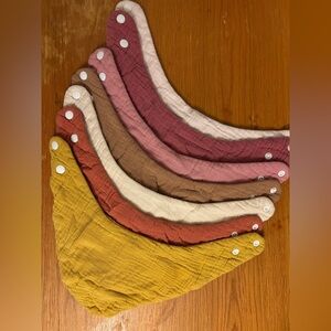 Set of 7 Muslin Bandana Bibs in Mustard, Rust, Cream, Brown & Rose Tones